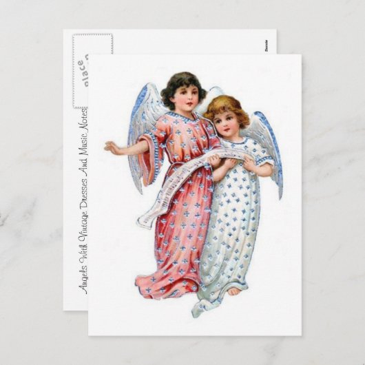 Kerstengelen in roze en blauw feestdagenkaart (Voorkant / Achterkant)