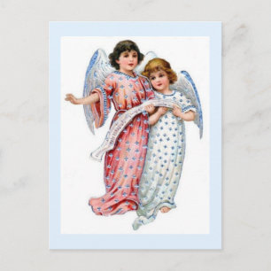 Kerstengelen in roze en blauw feestdagenkaart
