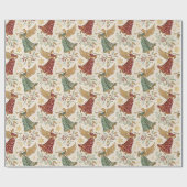 Kerstengelen in vintage stijl cadeaupapier (Vlak)