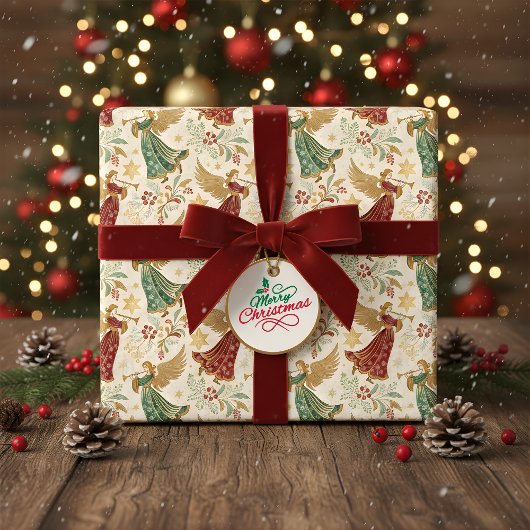 Kerstengelen in vintage stijl cadeaupapier