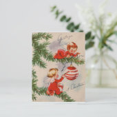 Kerstengelen in vintage stijl feestdagenkaart (Staand voorkant)