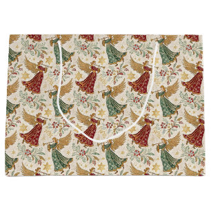 Kerstengelen in vintage stijl groot cadeauzakje