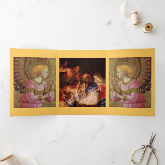Kerstengelen Kerststal Drieluik Wenskaart (Binnen)
