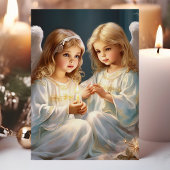 Kerstengelen met kaars van vintage tot retro stijl feestdagen kaart