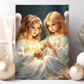 Kerstengelen met kaars van vintage tot retro stijl feestdagen kaart