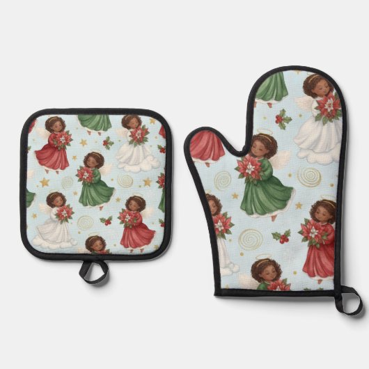 Kerstengelen Ovenwant & Pannenlap Set (Voorkant)