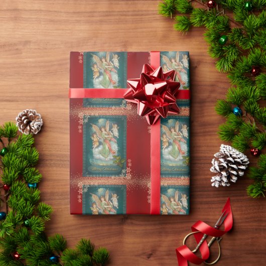 Kerstengelen Sneeuwvlokken Rood Cadeaupapier (Feestdagen Geschenken)