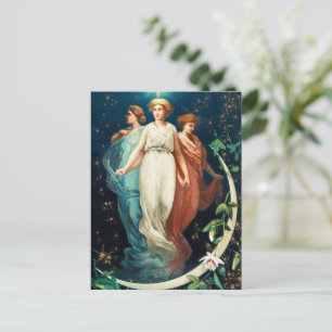 Kerstengelen, sterren, vrouwen, de maan feestdagenkaart