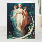 kerstengelen, sterren, vrouwen, de maan vakantie kaart (Voorkant)