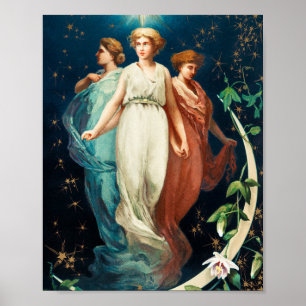 kerstengelen, sterren, vrouwen, de maan vakantie poster