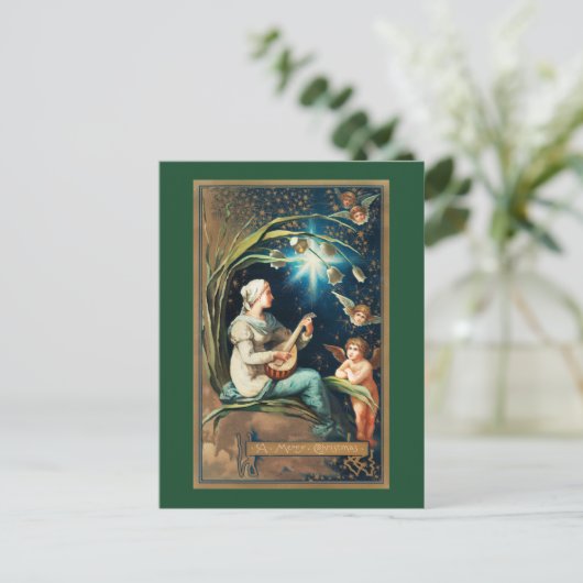 Kerstengelen, sterren, vrouwen en de maan feestdagenkaart (Staand voorkant)