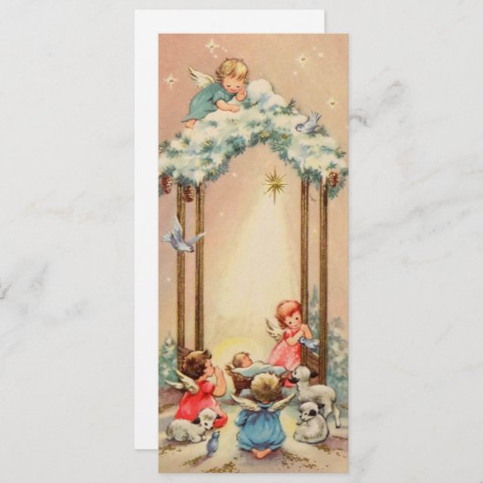 Kerstengelen uit het verleden die over het kindje  feestdagenkaart (Voorkant / Achterkant)