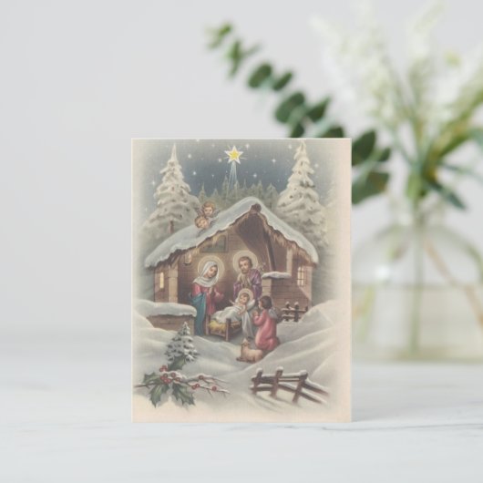 Kerstengelen uit het verleden die over het kindje  feestdagenkaart (Staand voorkant)