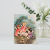 Kerstengelen waken over baby Jezus Feestdagenkaart (Staand voorkant)
