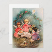 Kerstengelen waken over baby Jezus Feestdagenkaart (Voorkant / Achterkant)