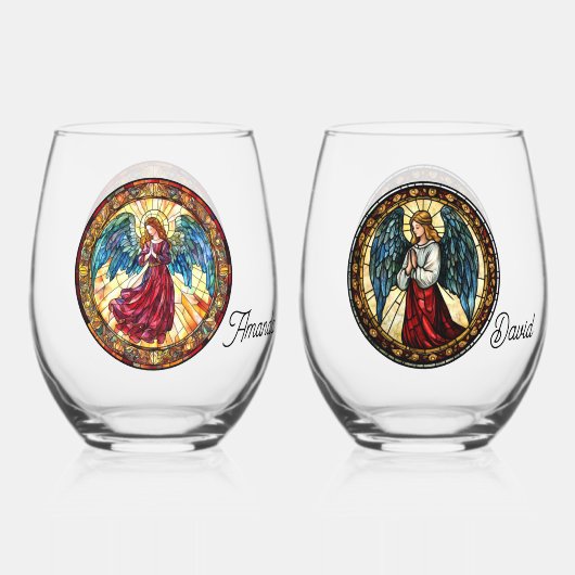 Kerstengelen Wijnglas Zonder Voet (Voorkant)