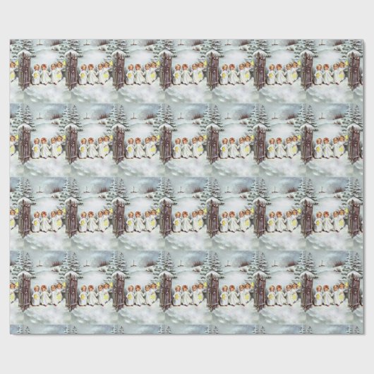 Kerstengelen Winter Kerstdag Cadeaupapier (Vlak)