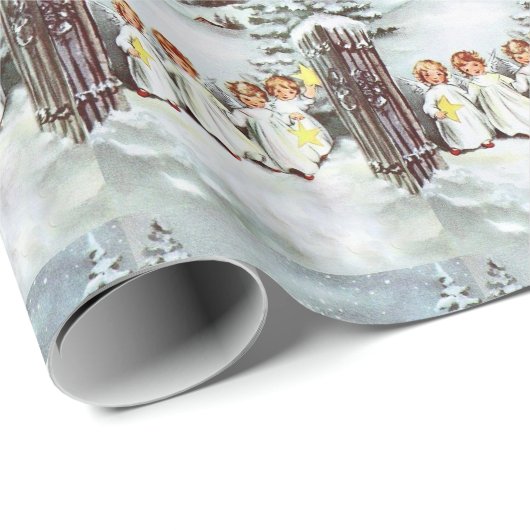 Kerstengelen Winter Kerstdag Cadeaupapier (Rol Hoek)