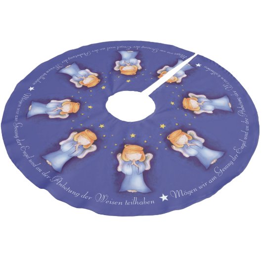 kerstengelmeisje bidt duitse blauwe waterverf kerstboom rok (Gekanteld)