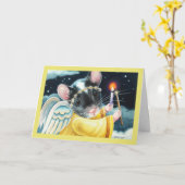 Kerstengelmuis en Kaars Aquarel Kunst Kaart (Gele Bloem)