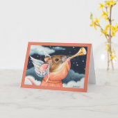 Kerstengelmuis en trompet aquarel kunst kaart (Gele Bloem)