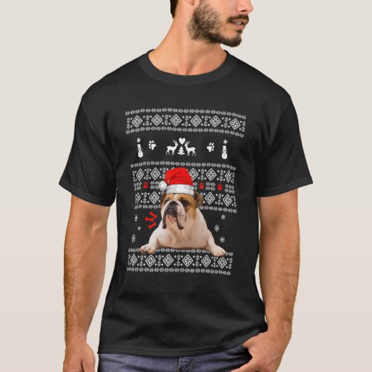 KerstEngelse Bulldog in Santa Hat Xmas Ugly S T-shirt (Voorkant)