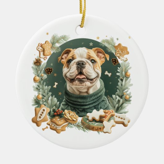 KerstEngelse Bulldog Keramisch Ornament (Voorkant)