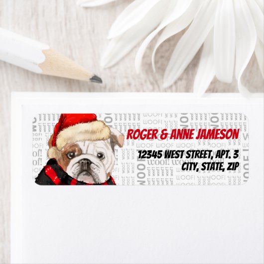 KerstEngelstalige Bulldog in een Scarf Etiket (Insitu)