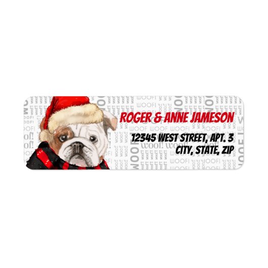 KerstEngelstalige Bulldog in een Scarf Etiket (Voorkant)