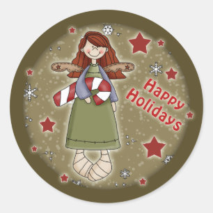 kerstengeltje met snoepriet ronde sticker