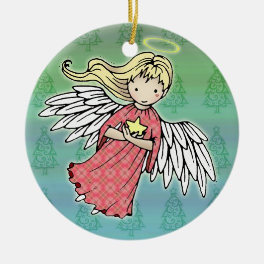 Kerstengeltje versiering keramisch ornament (Voorkant)