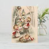 Kerstengeltjes versieren kerstboom feestdagenkaart (Staand voorkant)