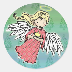 Kerstengeltjesstickers Ronde Sticker