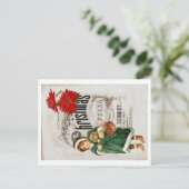 kerstephemera ad cute Girl Red Chrysanthemum Briefkaart (Staand voorkant)