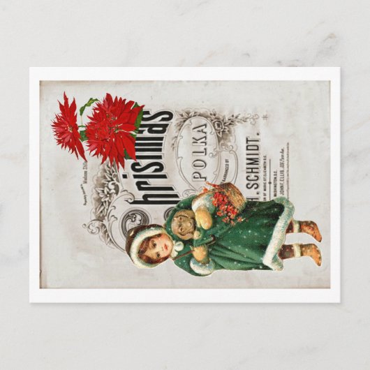 kerstephemera ad cute Girl Red Chrysanthemum Briefkaart (Voorkant)