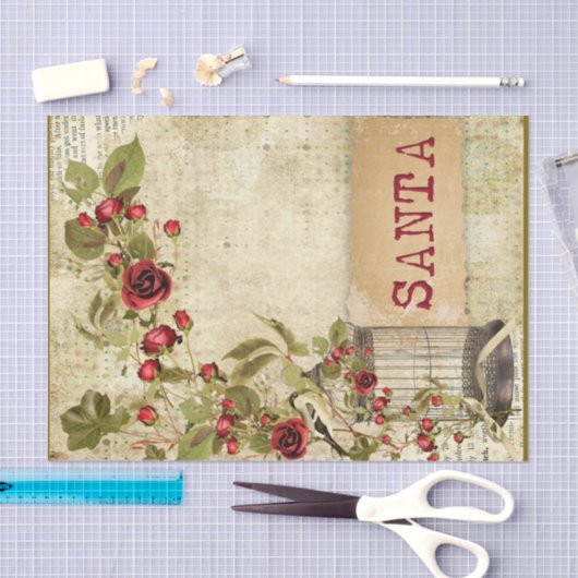 Kerstephemera Roos Vogelkooi Santa Decoupage Tissuepapier (Craft)