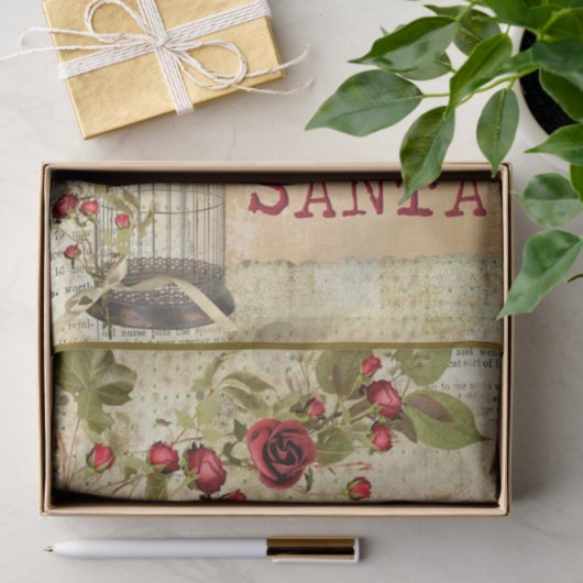 Kerstephemera Roos Vogelkooi Santa Decoupage Tissuepapier (Geschenk)