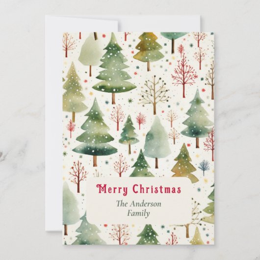 Kerstesthetiek Waterverf Boombomen Sneeuw Feestdagenkaart (Voorkant)