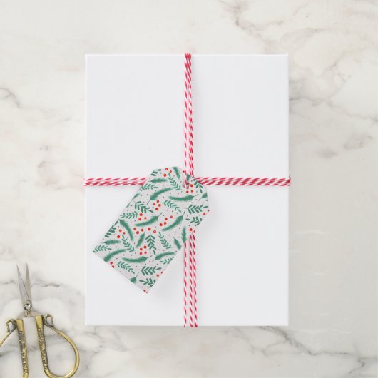 KerstEvergreen Boughs en Holly Berries Cadeaulabel (Met Touw)