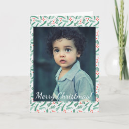 KerstEvergreen Boughs en Holly Berries Foto Notitiekaartje