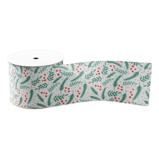 KerstEvergreen Boughs en Holly Berries Grosgrain Lint (Spoel)