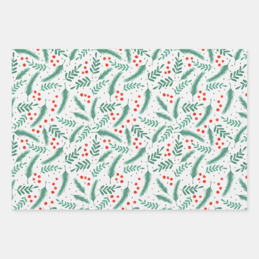 KerstEvergreen Boughs en Holly Berries Inpakpapier Vel (Voorkant 2)
