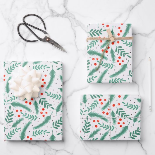 KerstEvergreen Boughs en Holly Berries Inpakpapier Vel (Voorkant)