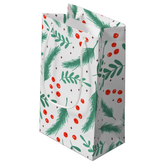 KerstEvergreen Boughs en Holly Berries Klein Cadeauzakje (Achterkant Gekanteld)