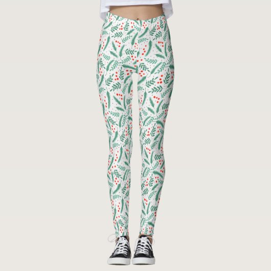 KerstEvergreen Boughs en Holly Berries Leggings (Voorkant)