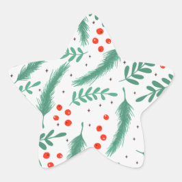 KerstEvergreen Boughs en Holly Berries Ster Sticker