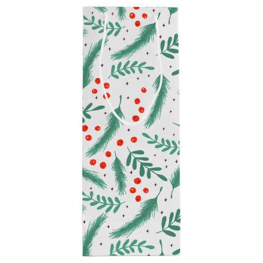 KerstEvergreen Boughs en Holly Berries Wijn Cadeautas (Achterkant)