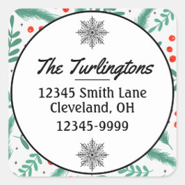 KerstEvergreen Boughs Holly Return Address Vierkante Sticker