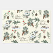 KerstEvergreen Branches Pinecone Bird Stripe Inpakpapier Vel (Voorkant 2)