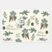 KerstEvergreen Branches Pinecone Bird Stripe Inpakpapier Vel (Voorkant 2)